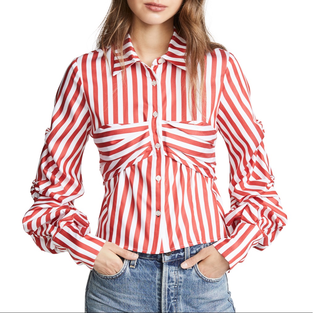 Jonathan Simkhai Pleated Combo Tucked Sleeve Top